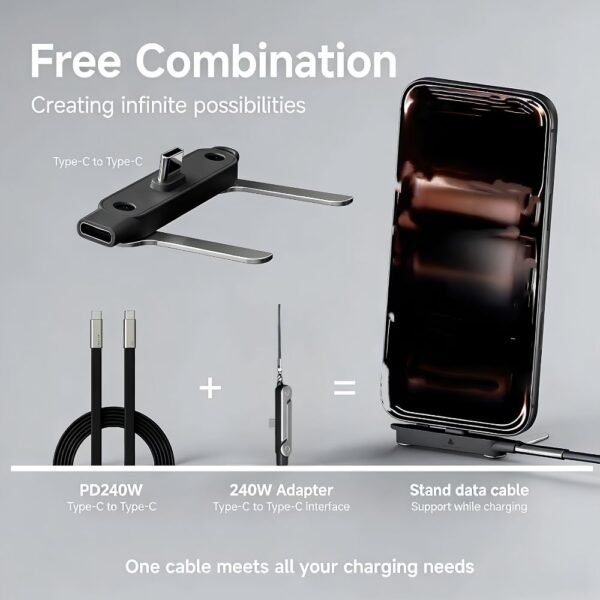 240W PD Fast Charging USB-C Cable (1.5m) with Detachable Phone Stand