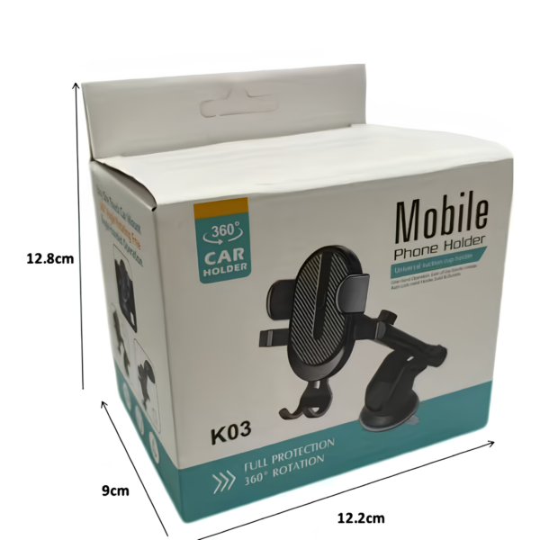 K03 Universal Car Phone Holder — Dashboard & Windshield Suction Mount with Telescoping Arm
