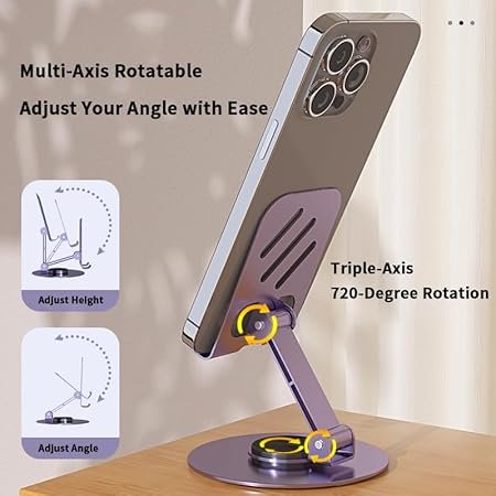 J-3 Metal Foldable Phone Stand with 360° Rotating Base