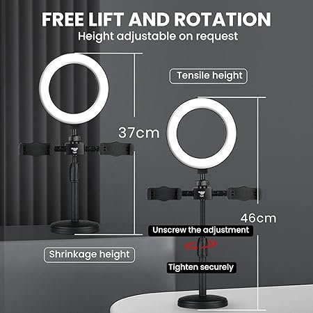 Selfie Ring Light Kit with 2 Phone Stands — 3 Colour Modes, 9 Brightness Levels, USB Powered
