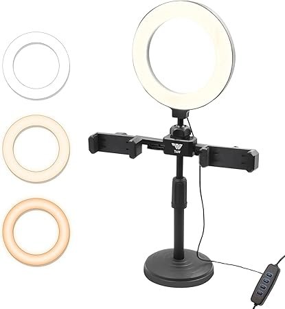 Selfie Ring Light Kit with 2 Phone Stands — 3 Colour Modes, 9 Brightness Levels, USB Powered