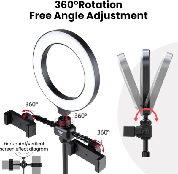 Selfie Ring Light Kit with 2 Phone Stands — 3 Colour Modes, 9 Brightness Levels, USB Powered