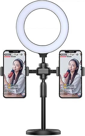 Selfie Ring Light Kit with 2 Phone Stands — 3 Colour Modes, 9 Brightness Levels, USB Powered