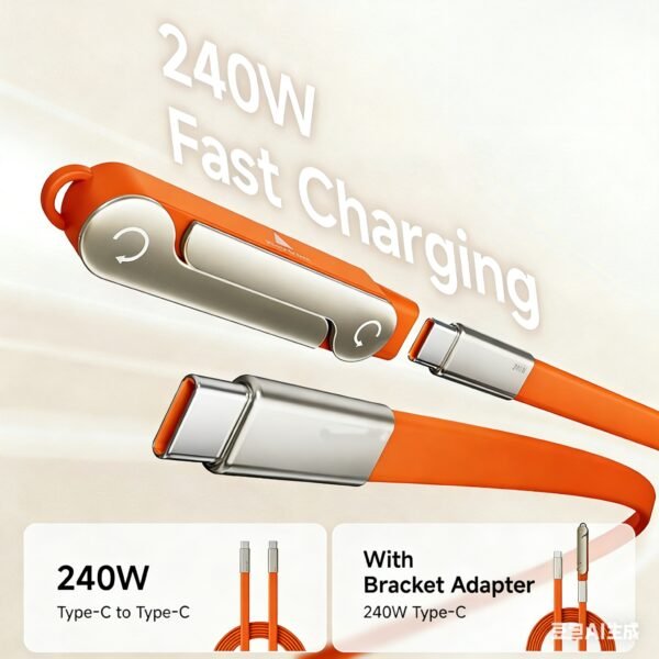 240W PD Fast Charging USB-C Cable (1.5m) with Detachable Phone Stand