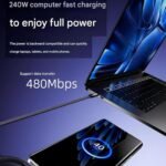 240W PD Fast Charging USB-C Cable (2m) with Built-In Fold-Out Phone Stand