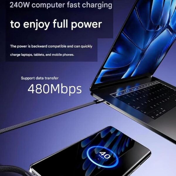 240W PD Fast Charging USB-C Cable (2m) with Built-In Fold-Out Phone Stand